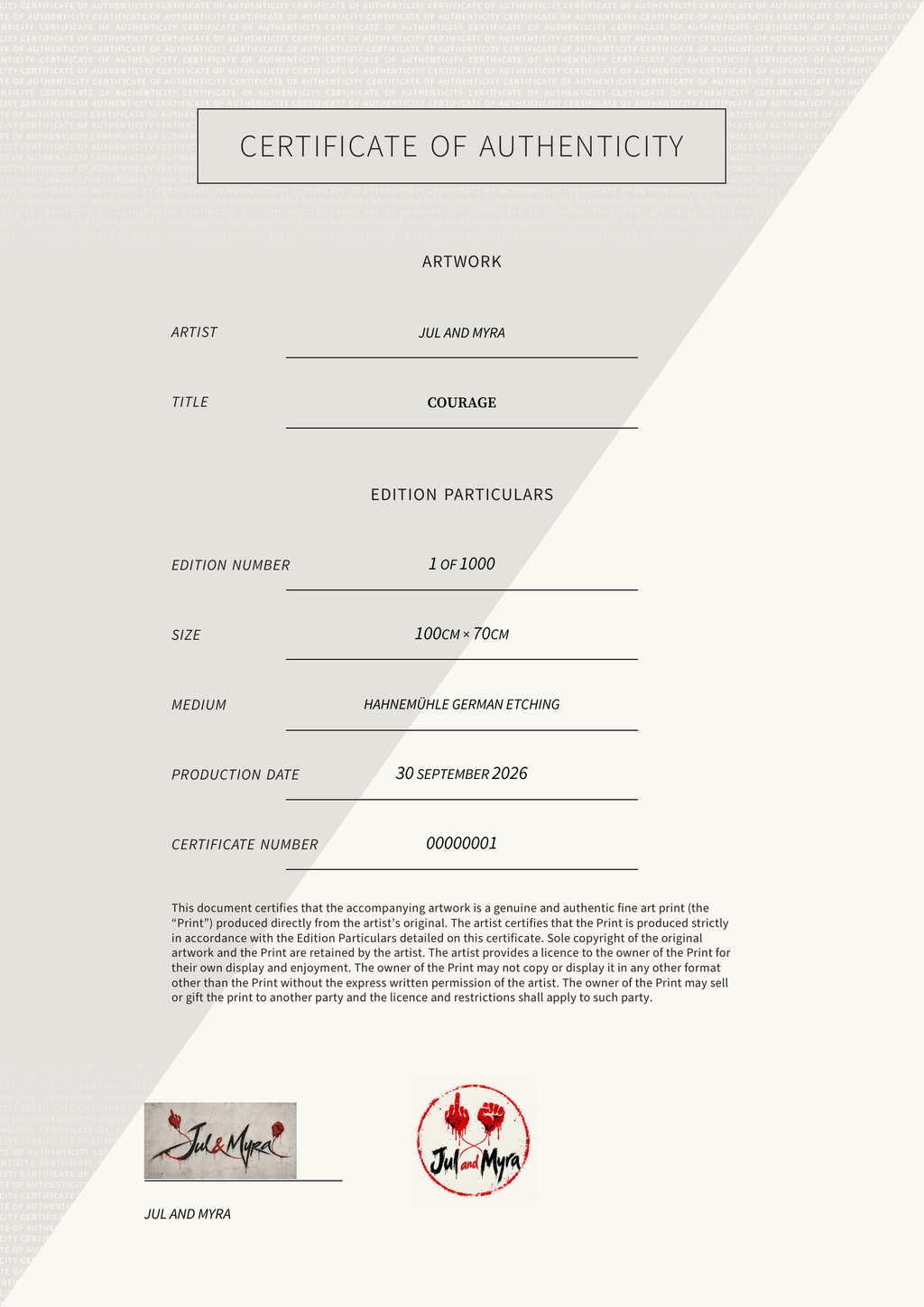 Courage — Certificate of Authenticity