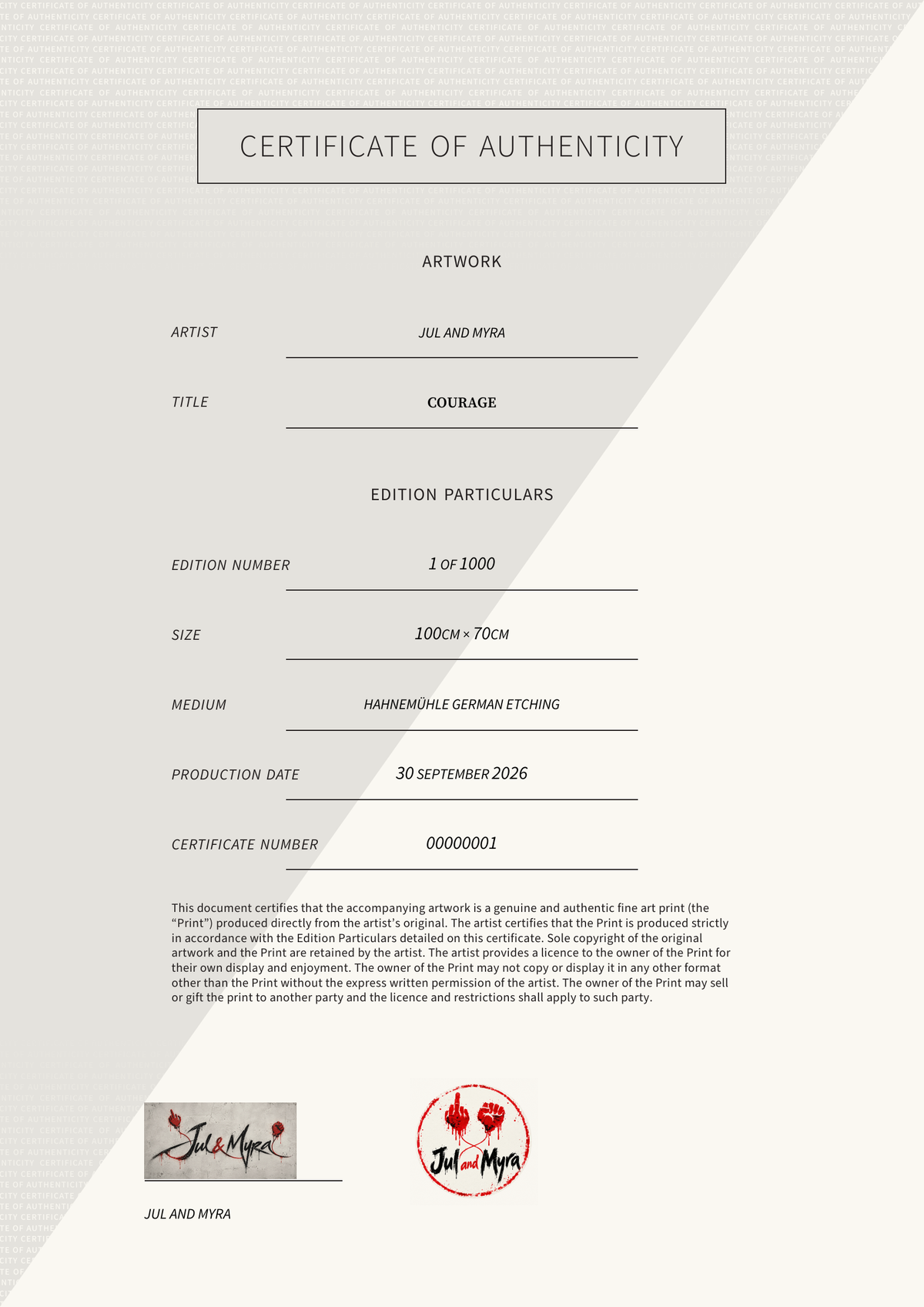 Courage — Certificate of Authenticity