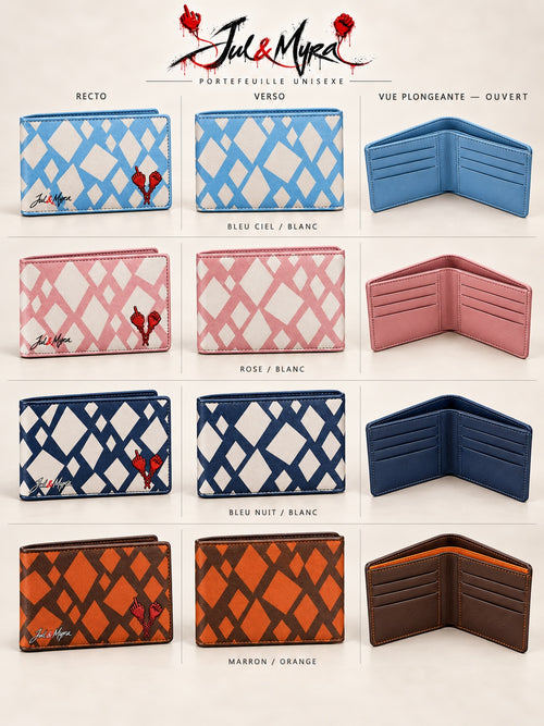 CHAOS GRID — portefeuille Jul & Myra, quatre coloris, recto, verso et intérieur