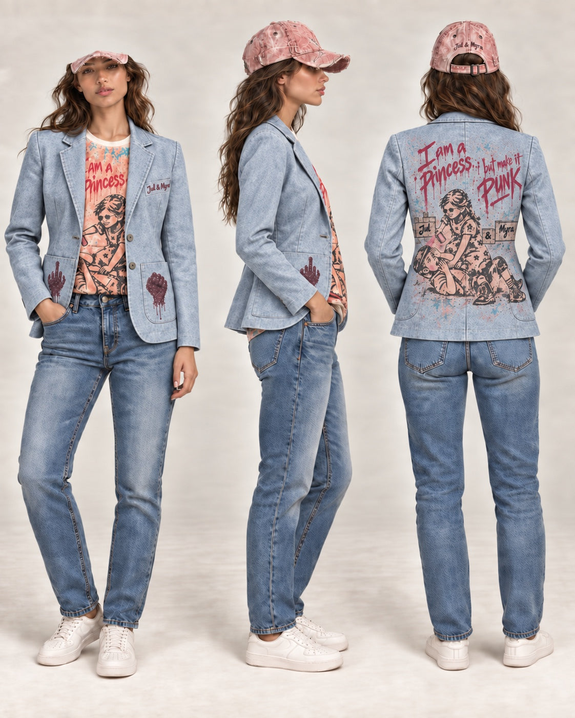 Jul & Myra — punky blazer femme — bleu fresque punk