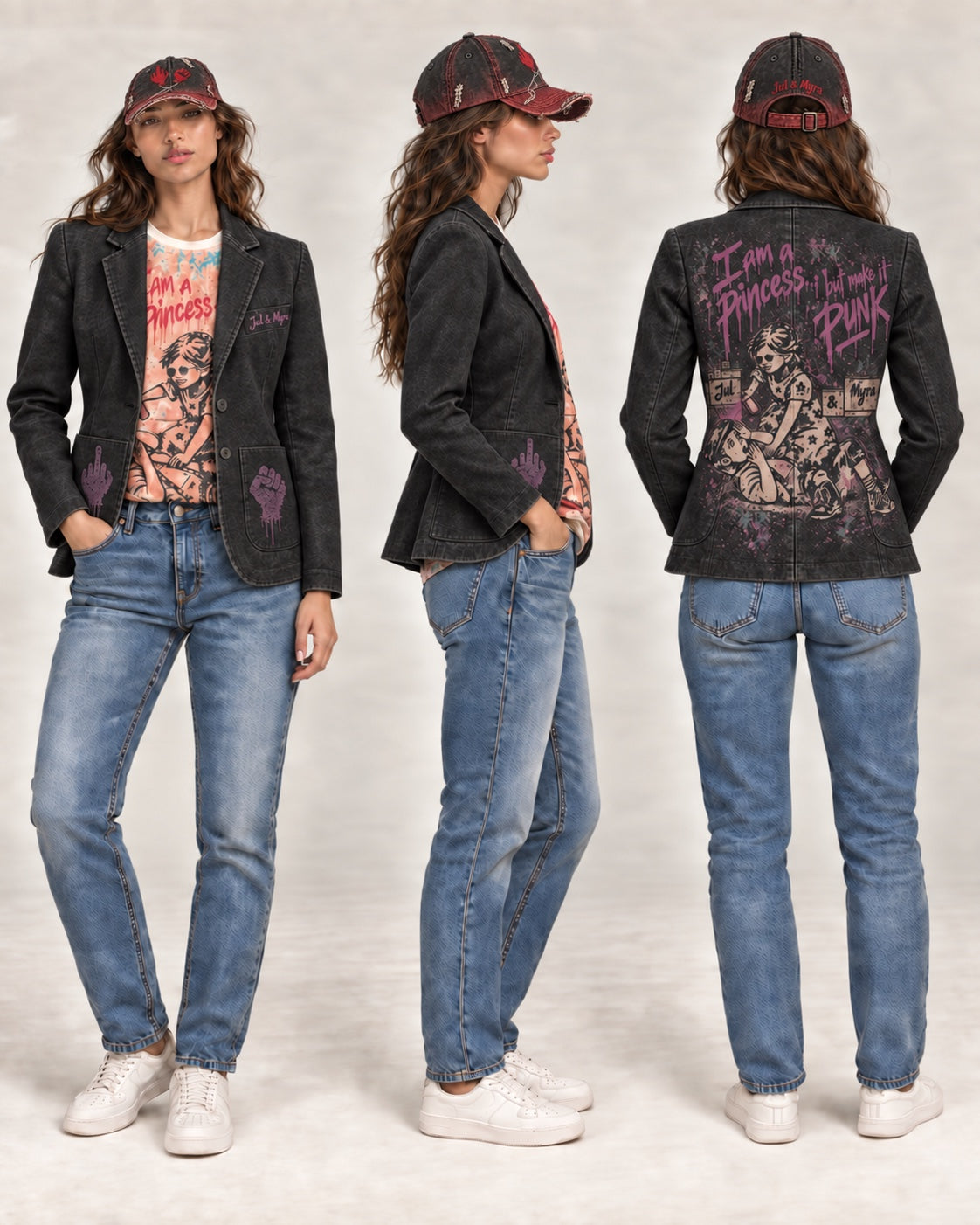 Jul & Myra — punky blazer femme — noir fresque punk