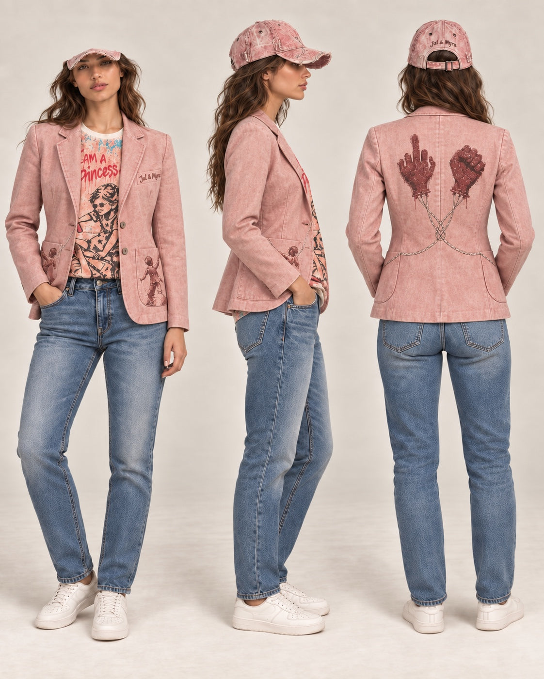 Jul & Myra — punky blazer femme — rose mains signature